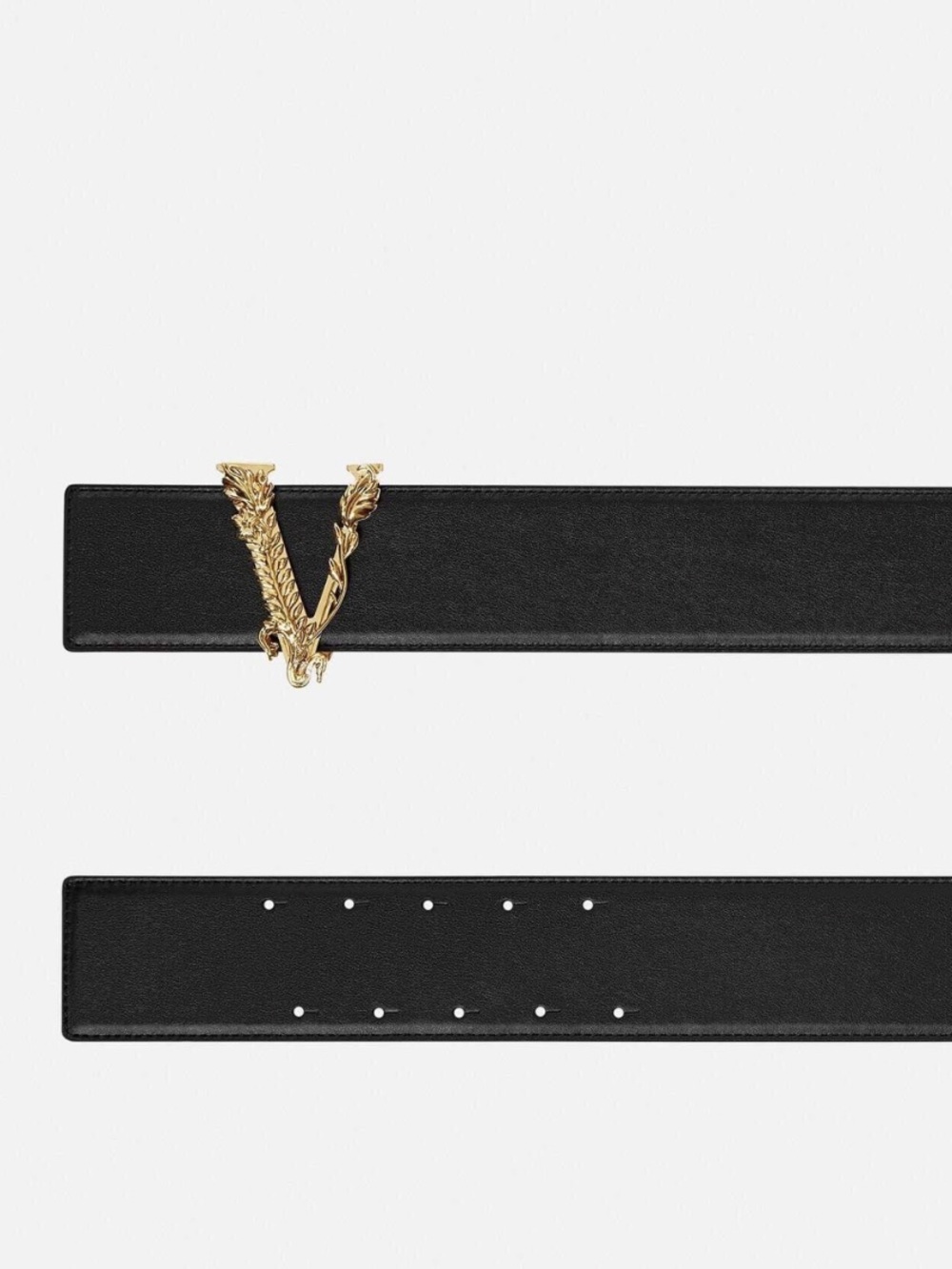 Versace Virtus Black Leather Belt with Gold Buckle - Picture 4 of 8